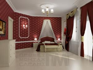 Королевская спальня в красно-белых тонах